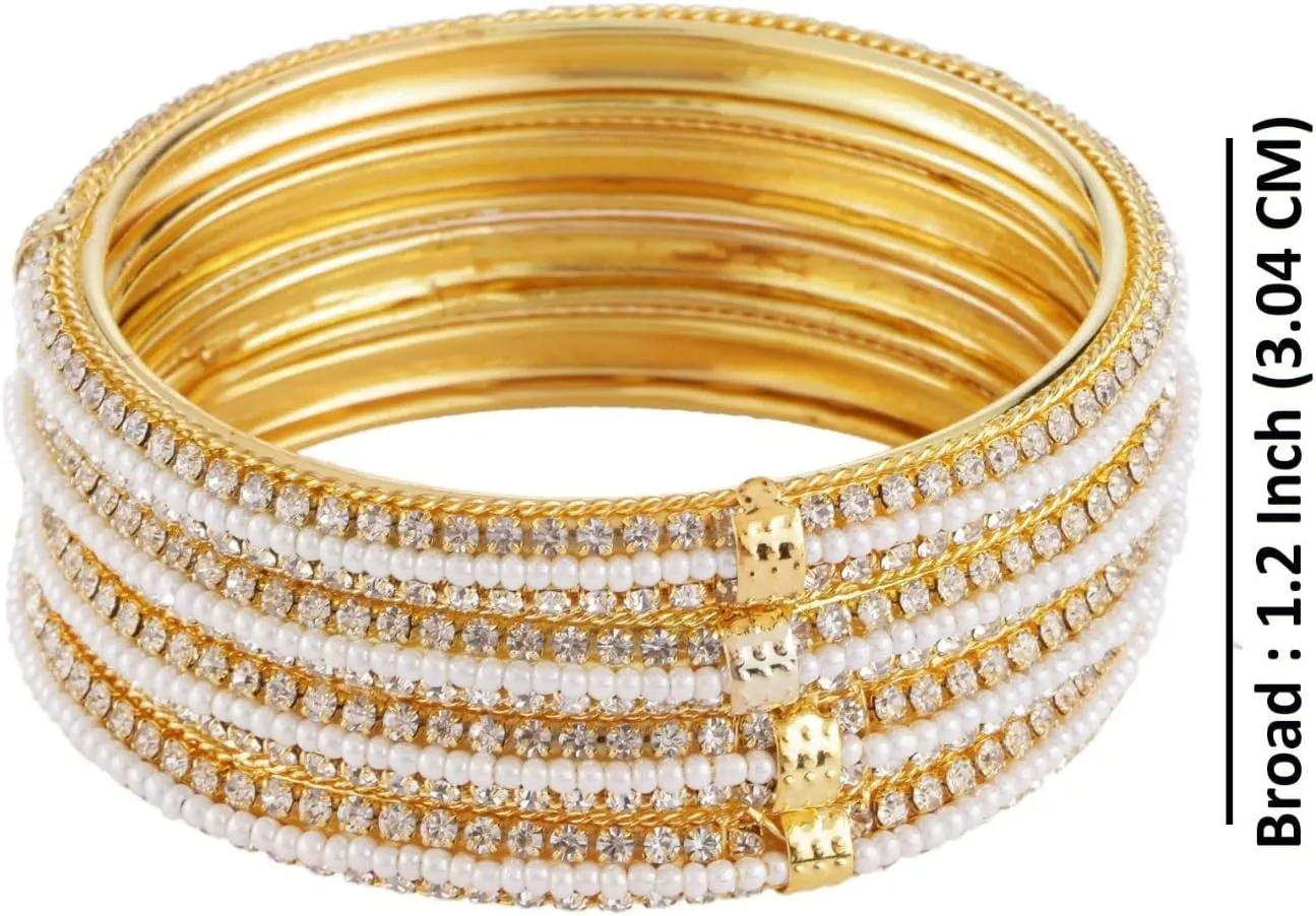 Efulgenz Indian Bangles for Women Indian Style Bollywood Traditional Faux Pearl Stone Wedding Bracelet Bangle Set Jewelry