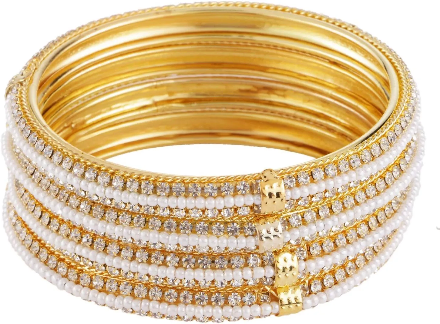 Efulgenz Indian Bangles for Women Indian Style Bollywood Traditional Faux Pearl Stone Wedding Bracelet Bangle Set Jewelry