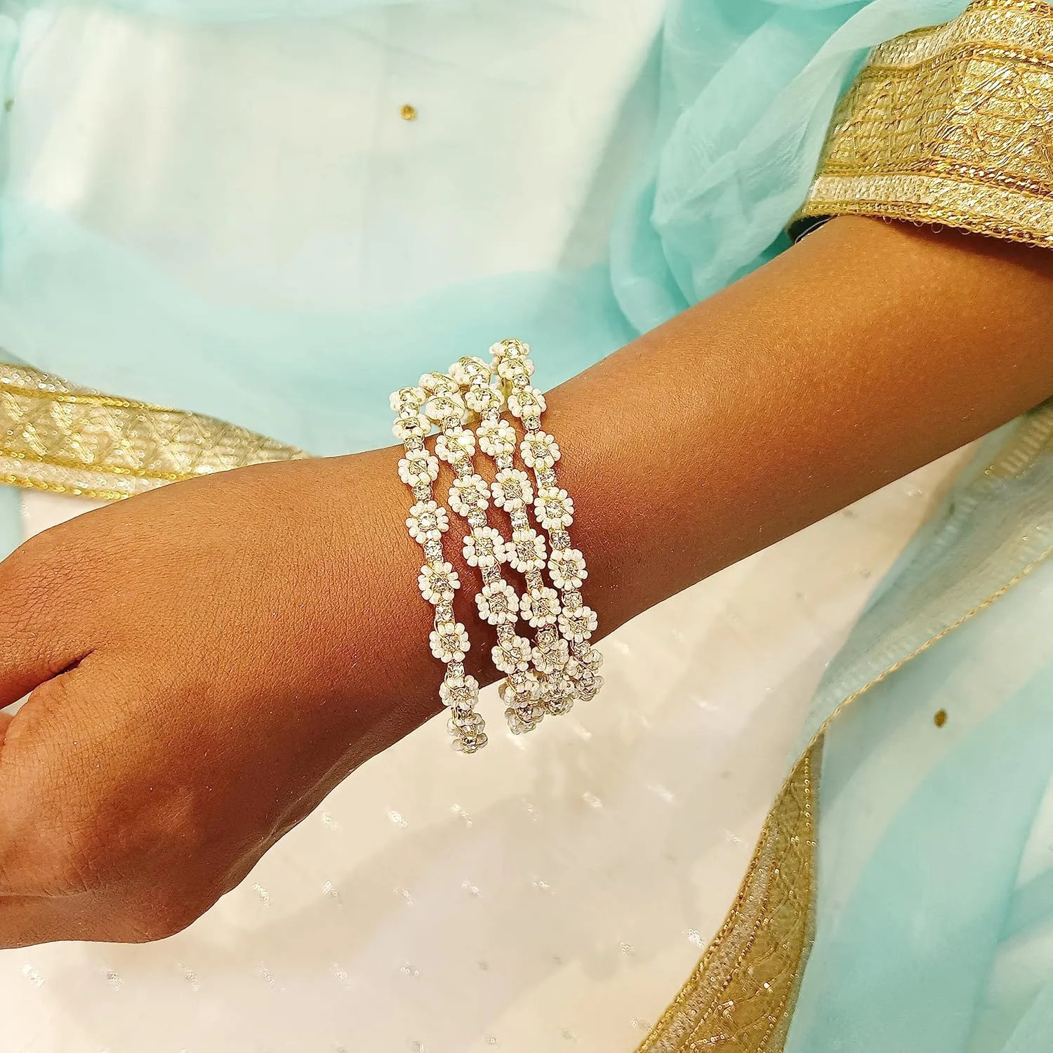 Efulgenz Indian Bangles for Women Indian Style Bollywood Traditional Faux Pearl Stone Wedding Bracelet Bangle Set Jewelry