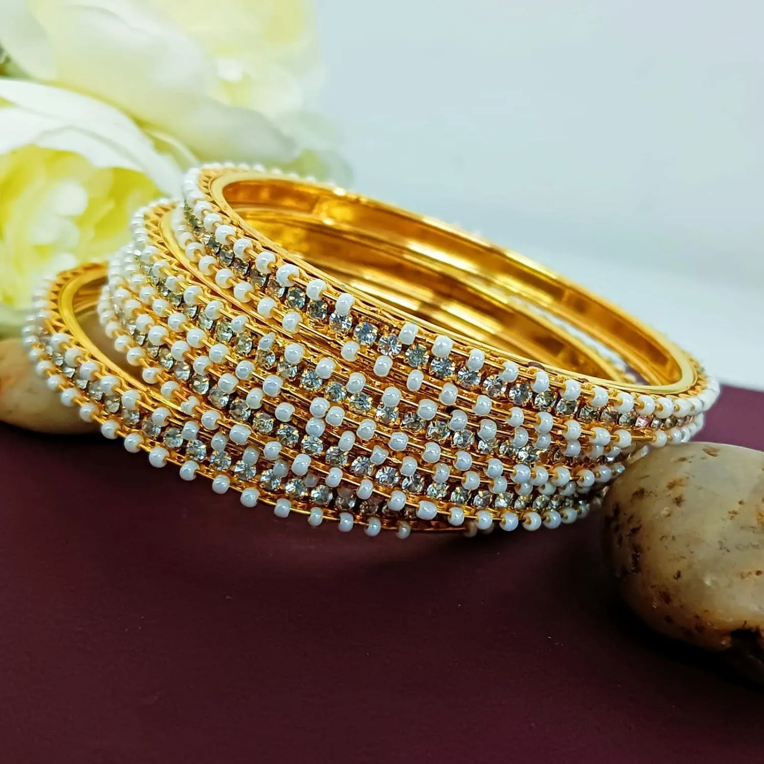 Efulgenz Indian Bangles for Women Indian Style Bollywood Traditional Faux Pearl Stone Wedding Bracelet Bangle Set Jewelry