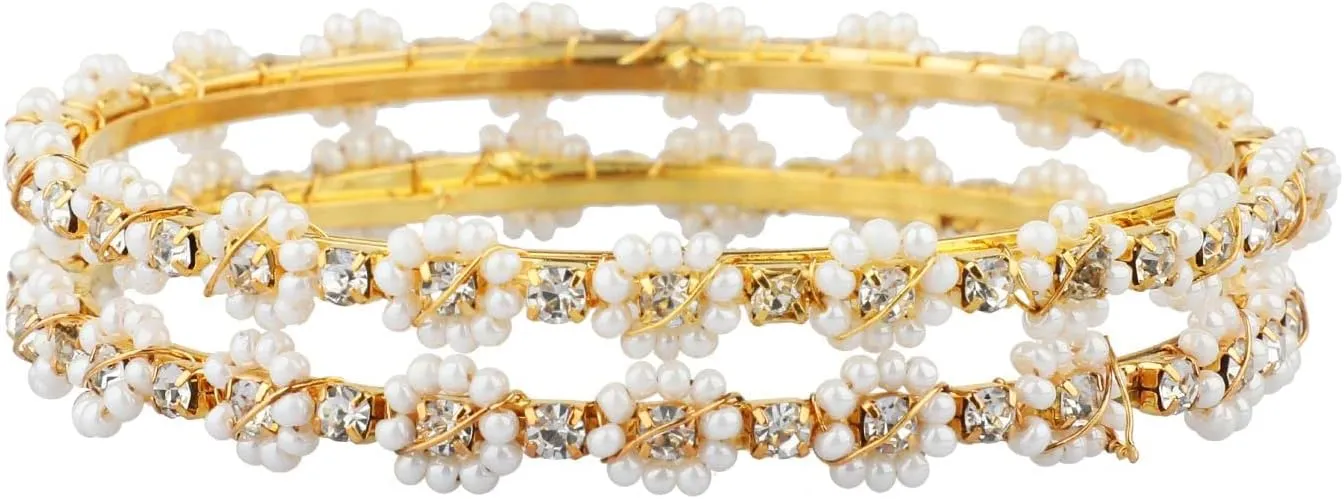 Efulgenz Indian Bangles for Women Indian Style Bollywood Traditional Faux Pearl Stone Wedding Bracelet Bangle Set Jewelry