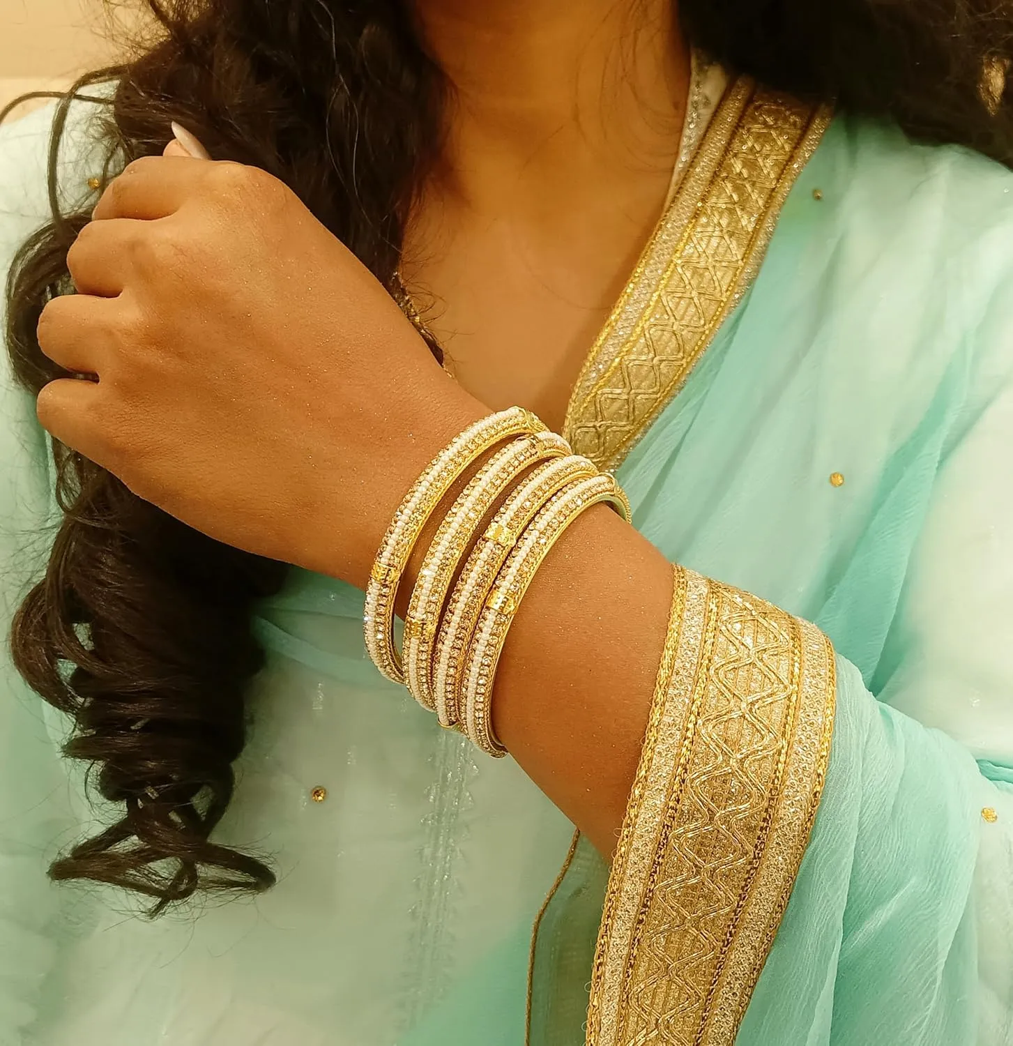 Efulgenz Indian Bangles for Women Indian Style Bollywood Traditional Faux Pearl Stone Wedding Bracelet Bangle Set Jewelry