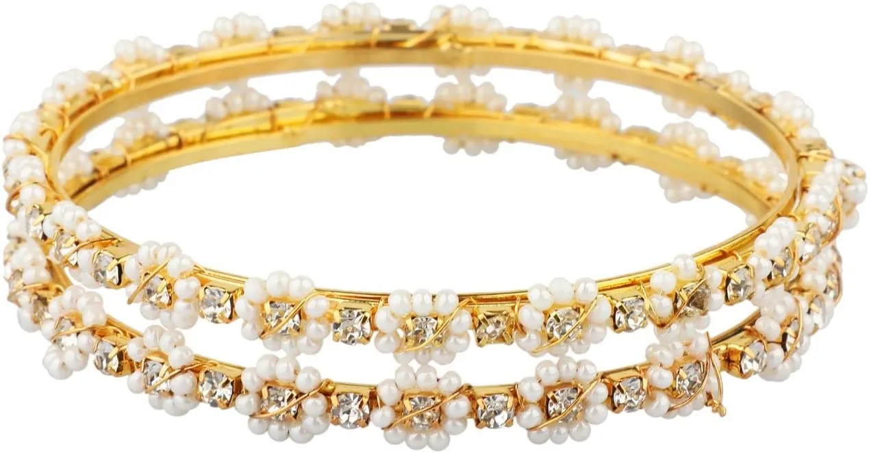 Efulgenz Indian Bangles for Women Indian Style Bollywood Traditional Faux Pearl Stone Wedding Bracelet Bangle Set Jewelry