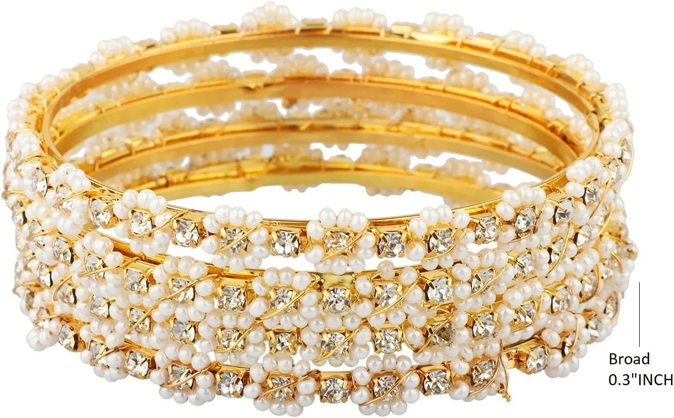Efulgenz Indian Bangles for Women Indian Style Bollywood Traditional Faux Pearl Stone Wedding Bracelet Bangle Set Jewelry