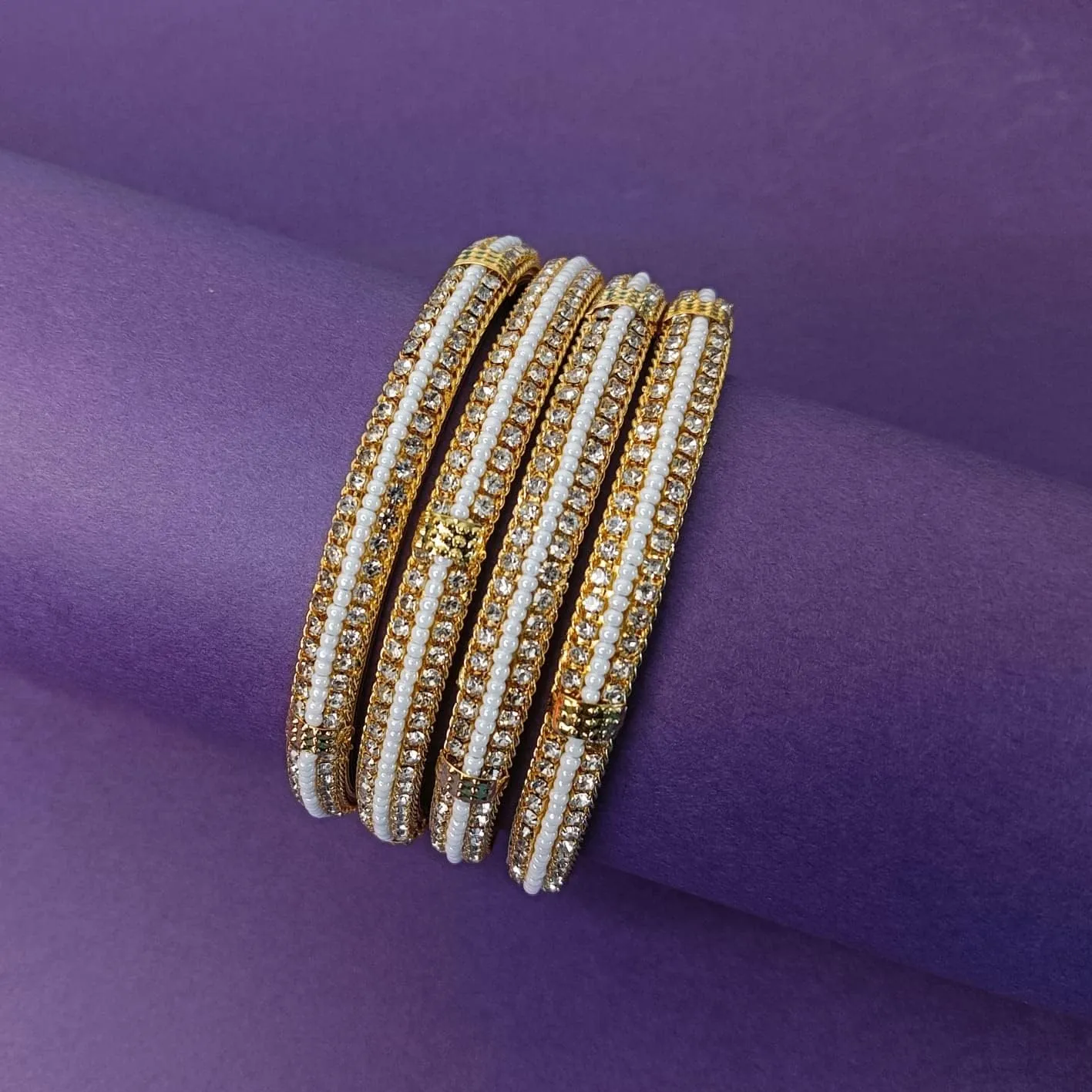 Efulgenz Indian Bangles for Women Indian Style Bollywood Traditional Faux Pearl Stone Wedding Bracelet Bangle Set Jewelry