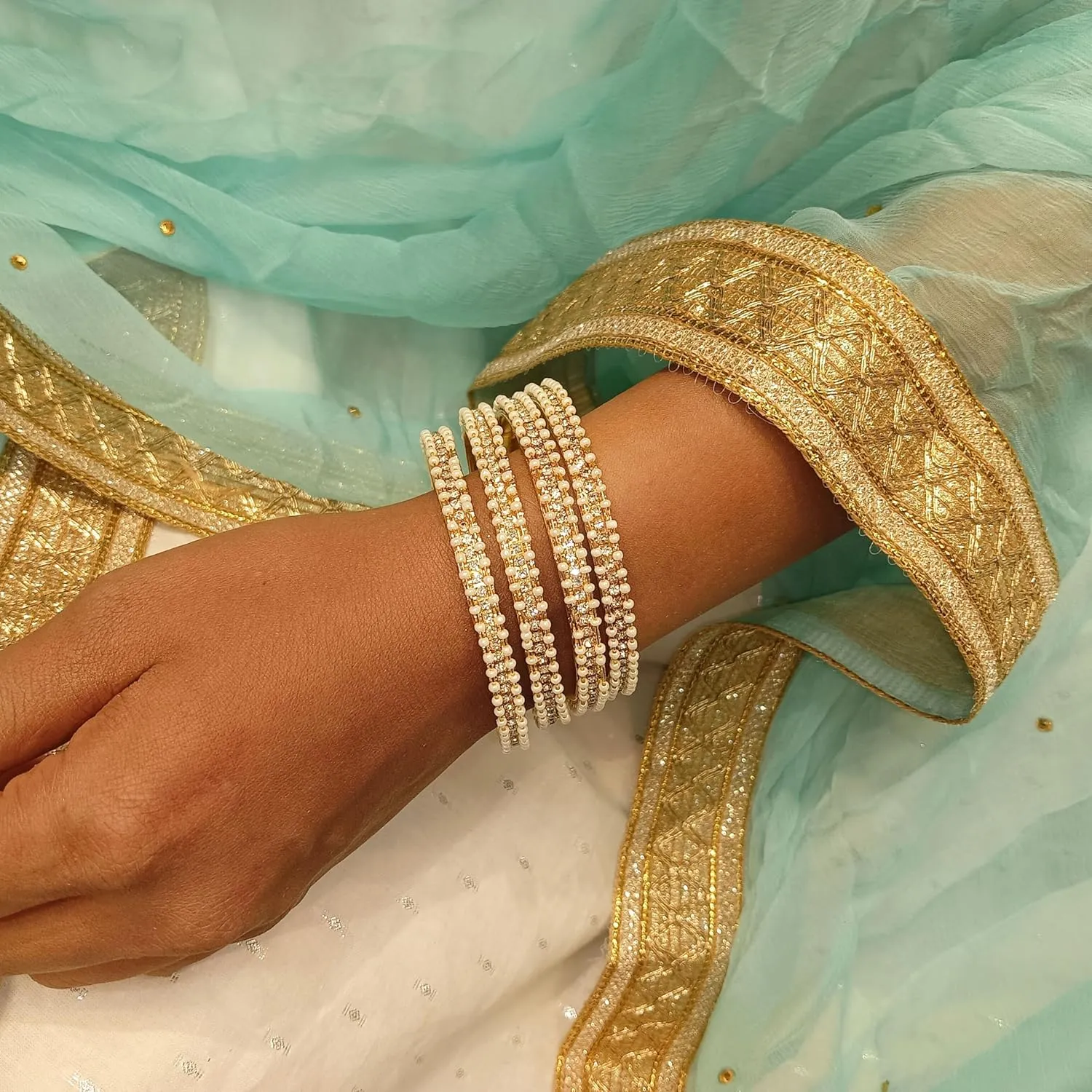 Efulgenz Indian Bangles for Women Indian Style Bollywood Traditional Faux Pearl Stone Wedding Bracelet Bangle Set Jewelry