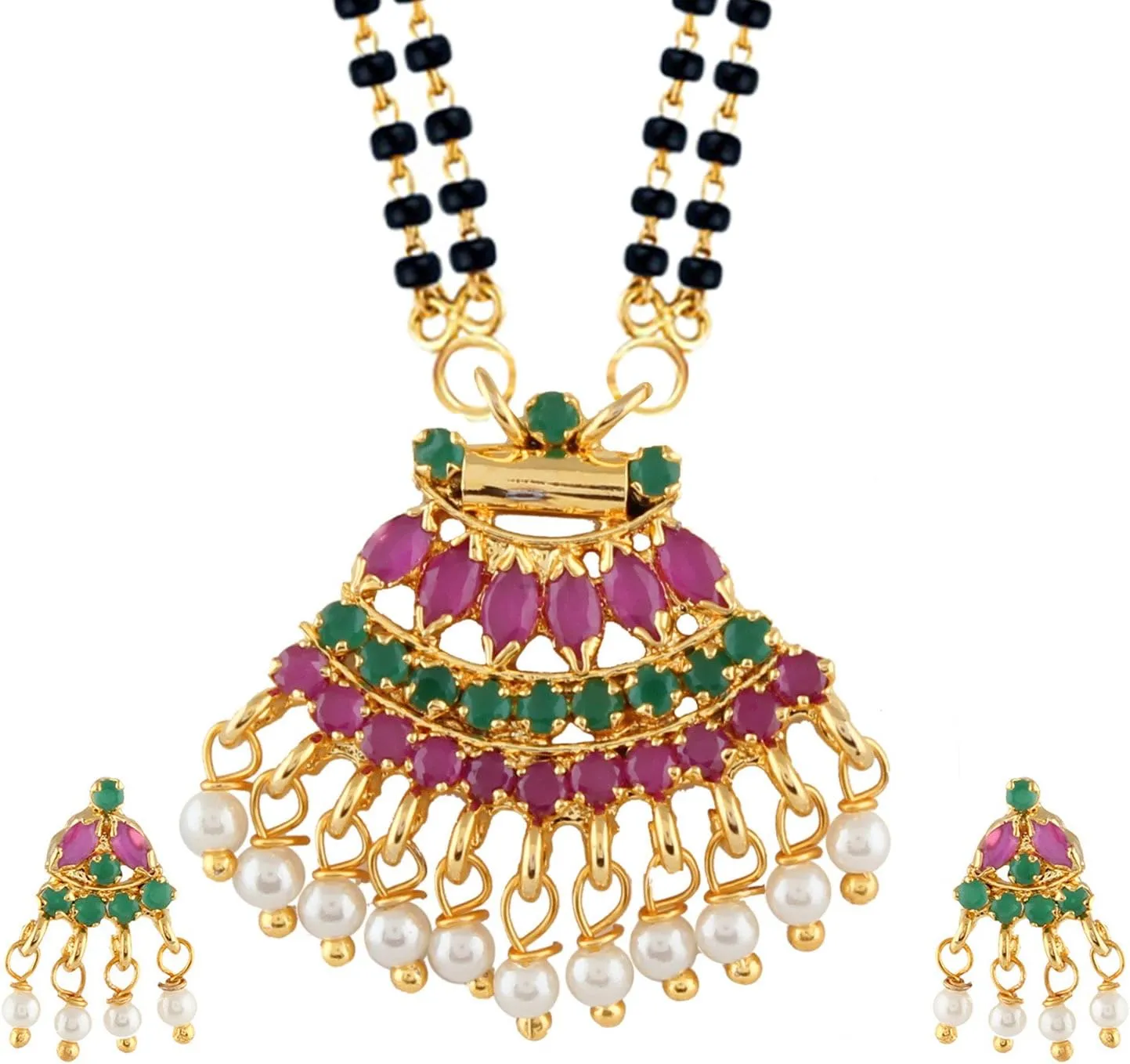 Efulgenz Indian Bollywood Traditional Gold Plated Ruby Emerald/Color CZ Stone Mangalsutra Pendant Necklace Jewelry with Chain for Women, Anniversary Birthday Jewelry for Women Mom Wife Girlfriend