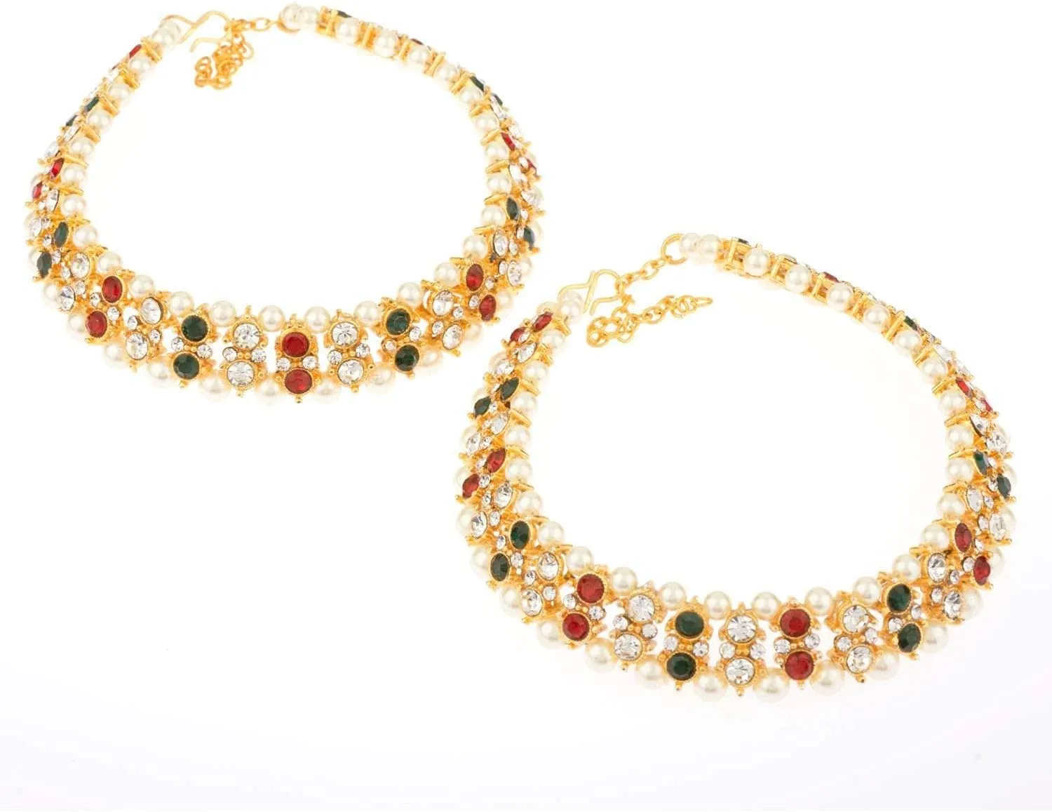 Efulgenz Indian Bridal Anklet Bollywood Crystal Faux Pearl Wedding Bridal Jhanjara Anklet Pair Bells Bracelet Payal Foot Jewelry for Women
