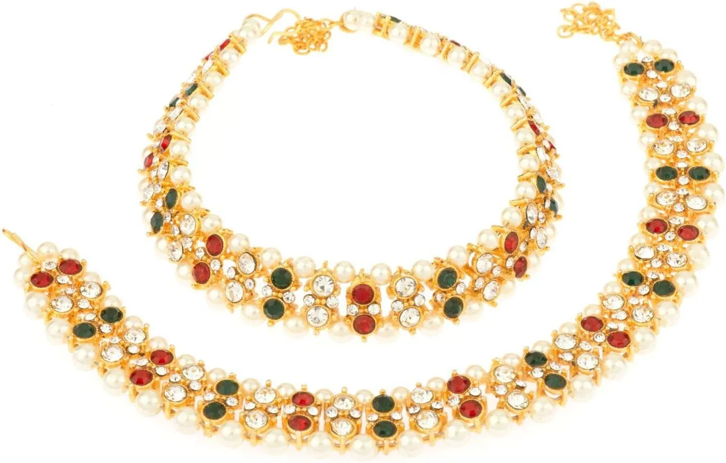 Efulgenz Indian Bridal Anklet Bollywood Crystal Faux Pearl Wedding Bridal Jhanjara Anklet Pair Bells Bracelet Payal Foot Jewelry for Women