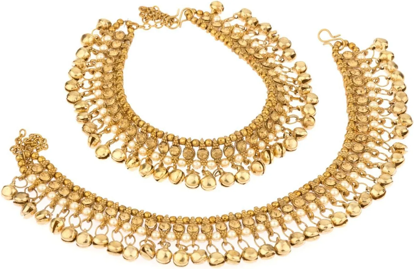 Efulgenz Indian Bridal Anklets for Women - Ghungroo Jhanjara Bollywood Anklet Set With Crystal Faux Kundan Pearl - Bell Ankle Bracelets