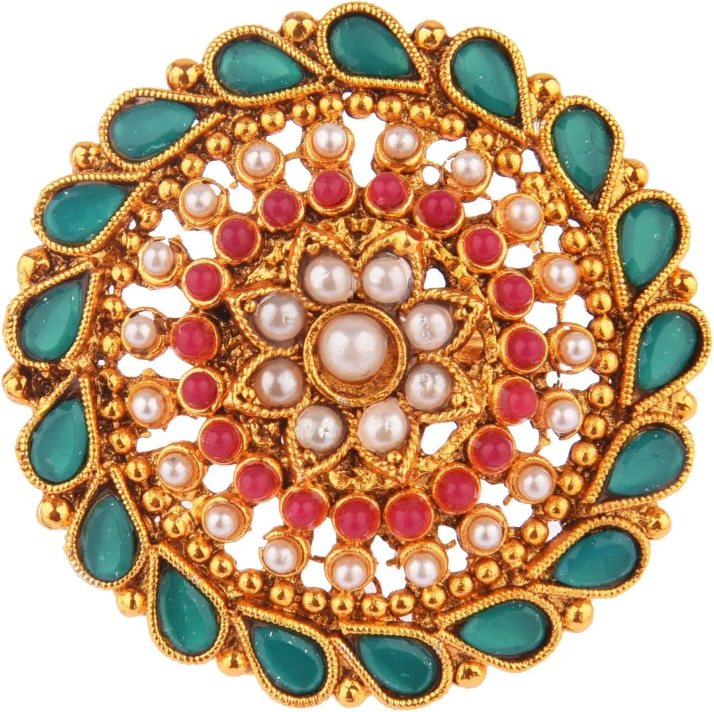 Efulgenz Indian Jewelry Rings for Women Antique Round Faux Pearl Crystal Bollywood Adjustable Big Finger Ring Fashion Party Statement Jewelry for Women