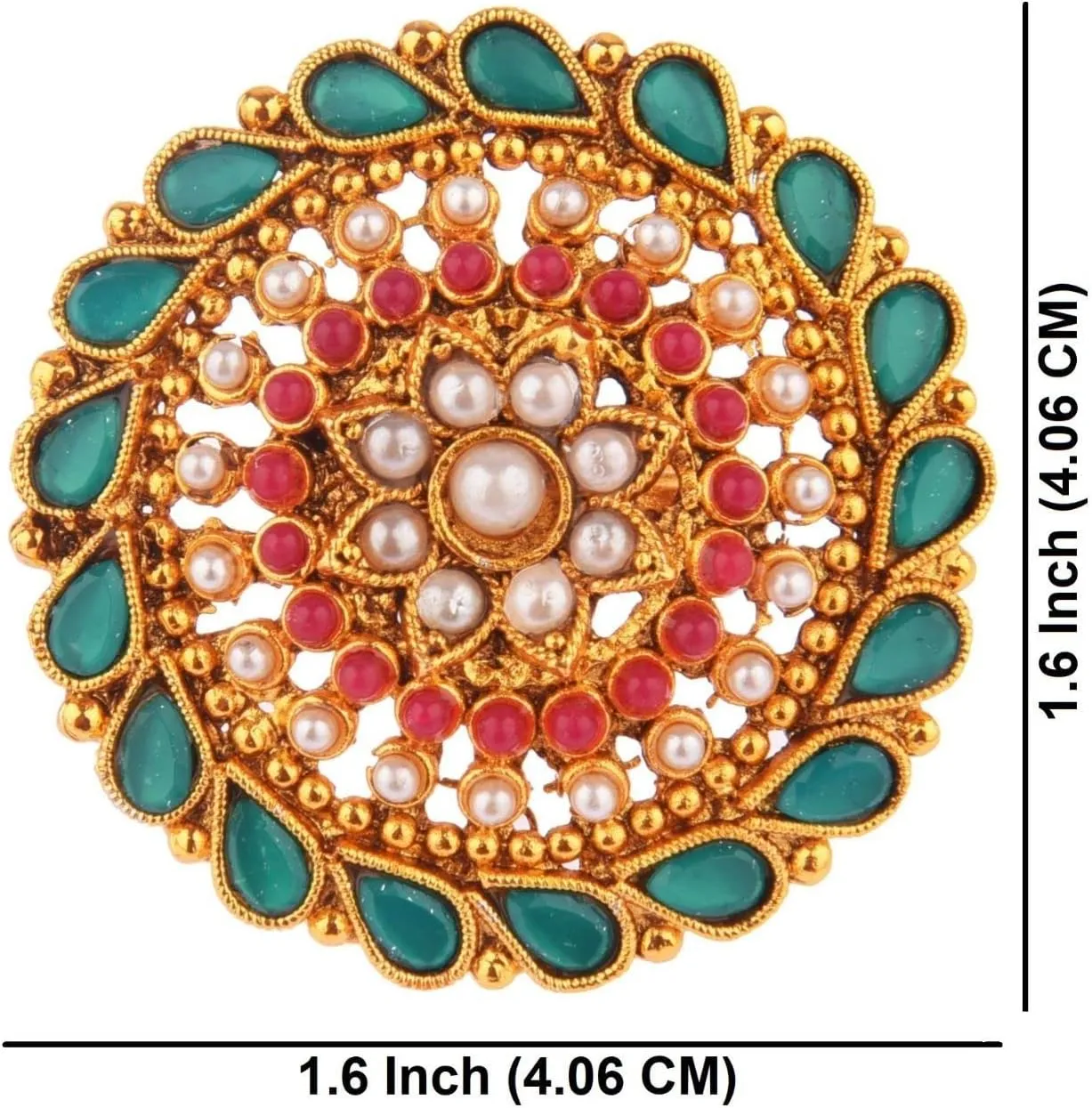 Efulgenz Indian Jewelry Rings for Women Antique Round Faux Pearl Crystal Bollywood Adjustable Big Finger Ring Fashion Party Statement Jewelry for Women