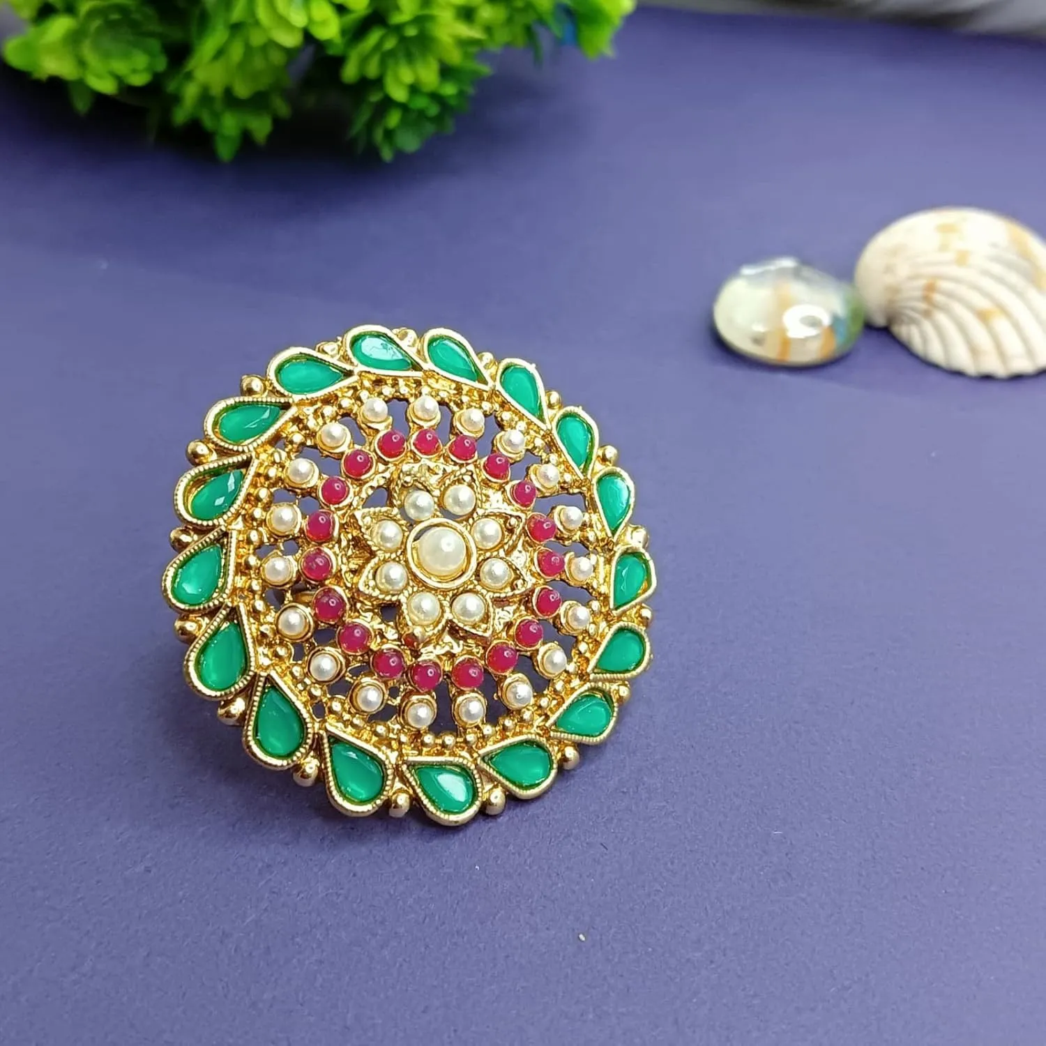 Efulgenz Indian Jewelry Rings for Women Antique Round Faux Pearl Crystal Bollywood Adjustable Big Finger Ring Fashion Party Statement Jewelry for Women