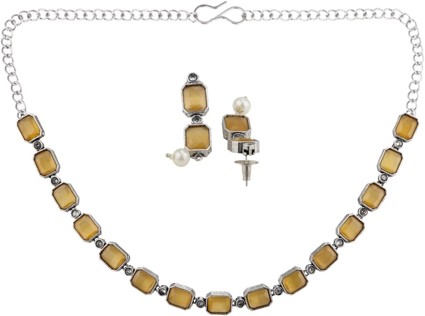 Efulgenz Indian Jewelry Sets for Women Bohemian Jewelry Set for Women Square Crystal Stone Necklace Sets with Dangle Earrings Choker Necklace Earrings Set