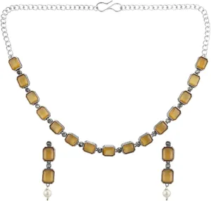 Efulgenz Indian Jewelry Sets for Women Bohemian Jewelry Set for Women Square Crystal Stone Necklace Sets with Dangle Earrings Choker Necklace Earrings Set