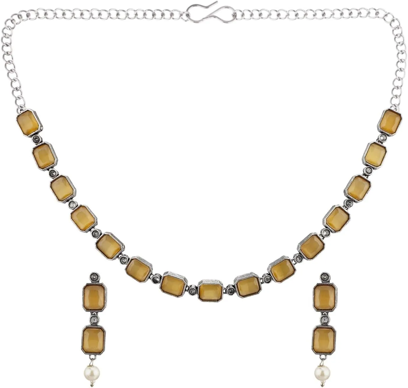 Efulgenz Indian Jewelry Sets for Women Bohemian Jewelry Set for Women Square Crystal Stone Necklace Sets with Dangle Earrings Choker Necklace Earrings Set
