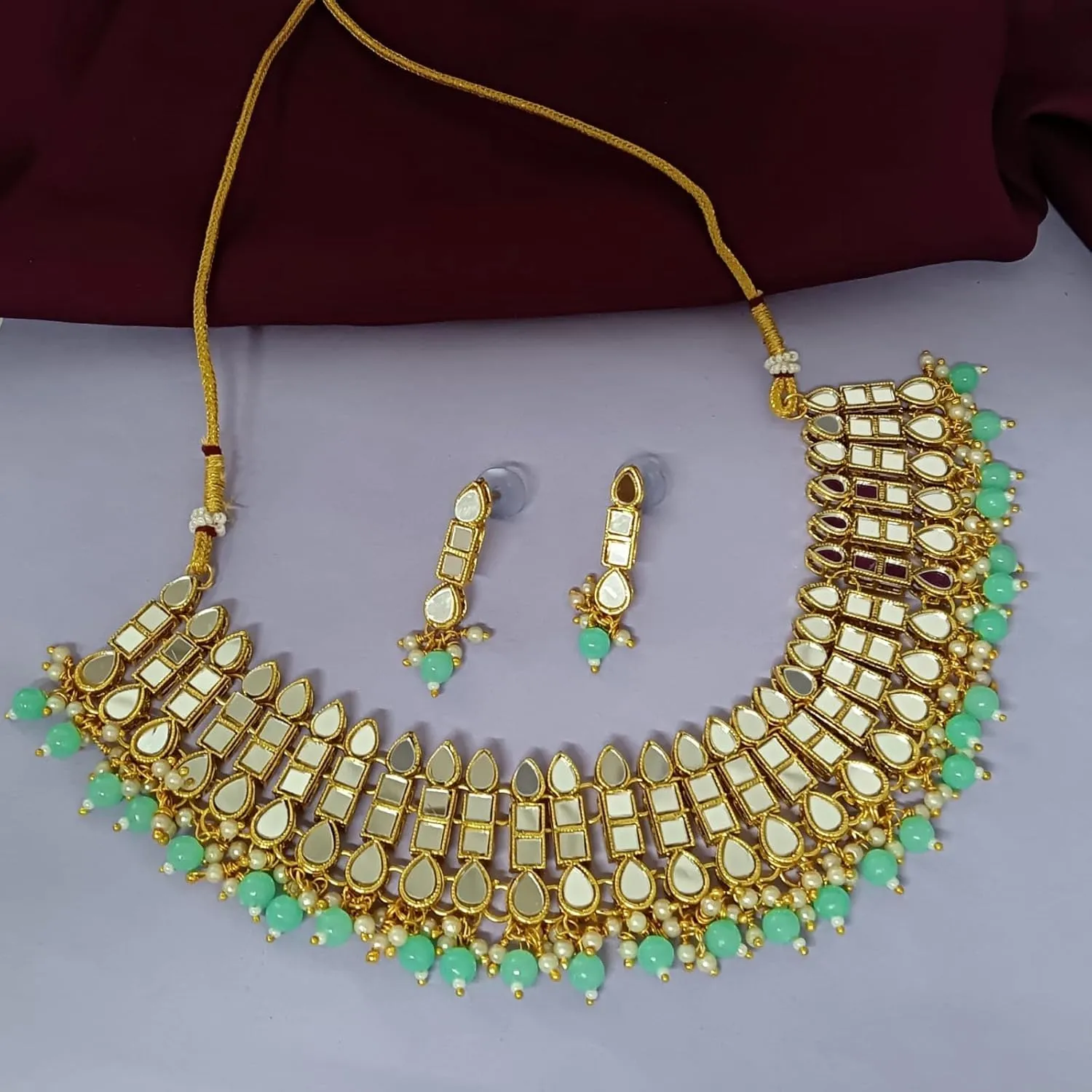 Efulgenz Indian Jewelry Sets for Women Choker Necklace Dangle Earrings Set Indian Bridal Jewelry Set for Wedding Floral Glass Stone Faux Pearl Necklace Dangle Earrings Fashion Bollywood Jewelry
