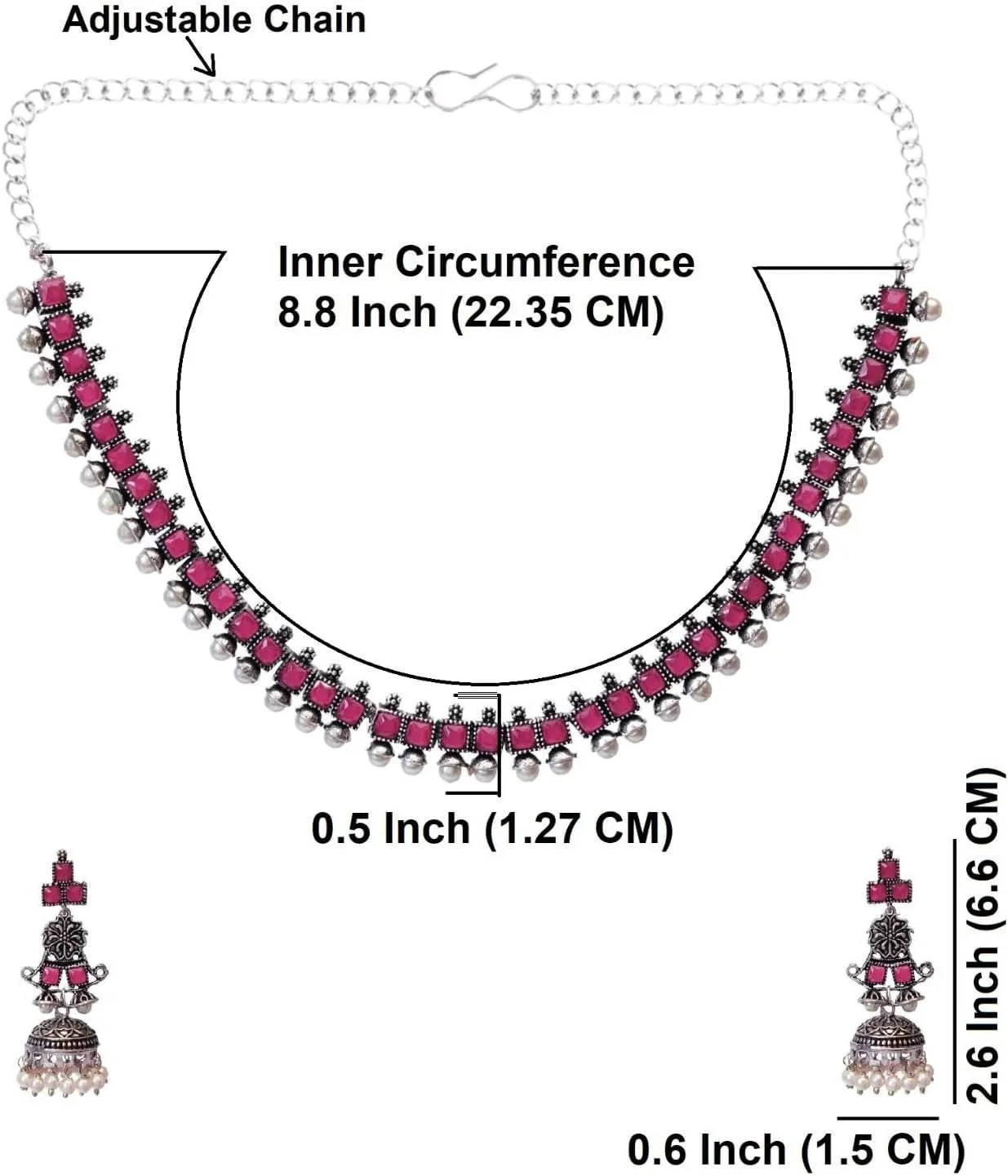 Efulgenz Indian Jewelry Sets for Women Square Crystal Stone Necklace Sets with Floral Faux Pearl Drop Jhumka Jhumki Dangle Earrings Choker Necklace Earrings Set Bohemian Jewelry Set for Women