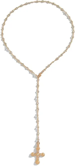 Elegant Gold-Plated Cross Pendant Necklace with Delicate Chain and Sparkling Cubic Zirconia Stones for Women