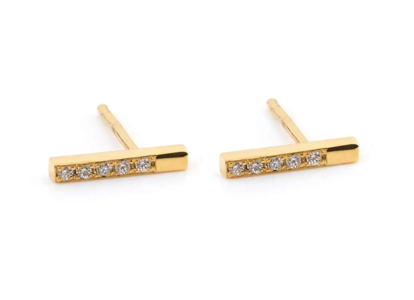 Elegant jewel box Diamond bar earrings for women, Square bar earrings in solid gold 9k, 14k & 18k, Dainty studs with diamonds, minimalist bar diamond earrings