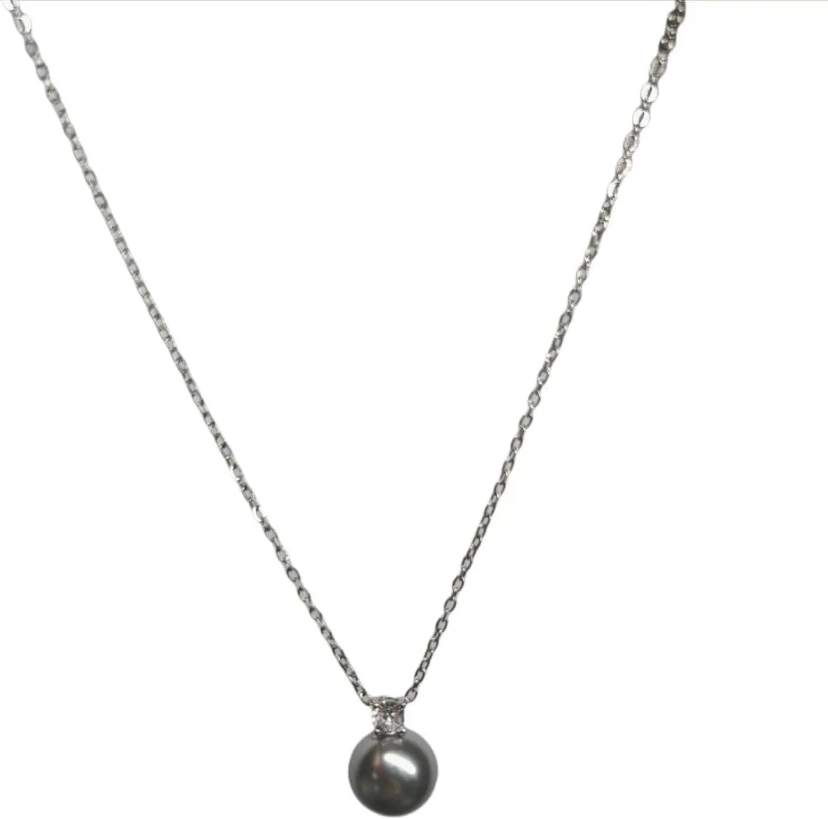 Elegant Pearl Pendant Necklace with Cubic Zirconia, Sterling Silver Chain, White
