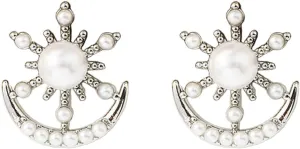 Elegant Shell Pearl Star Moon Stud Earrings for Women 925 Sterling Silver Gold Plated Starles Crescent Studs Earring Dainty Pearls Celestial Jewelry for Sky Lover