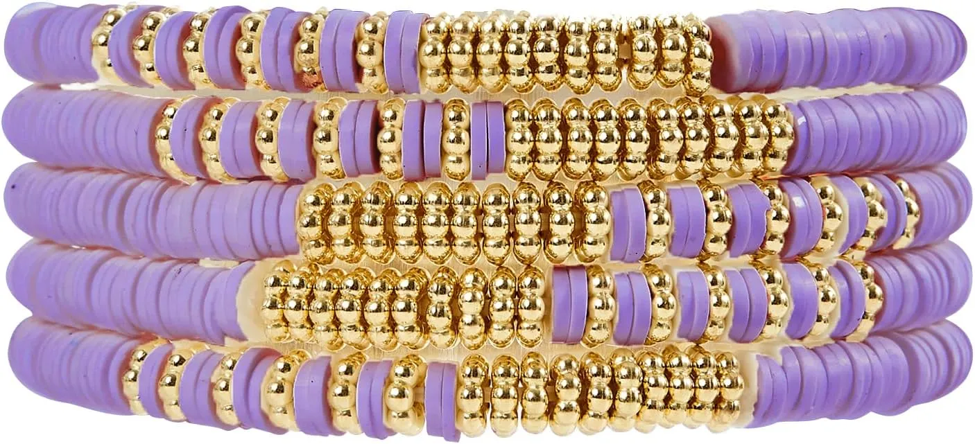 EMUFOOK Neutral Clay Beads Bracelets for Women Friendship Bracelets Stackable Boho Surfer Beaded Bracelets for Elegant Mama Bracelets