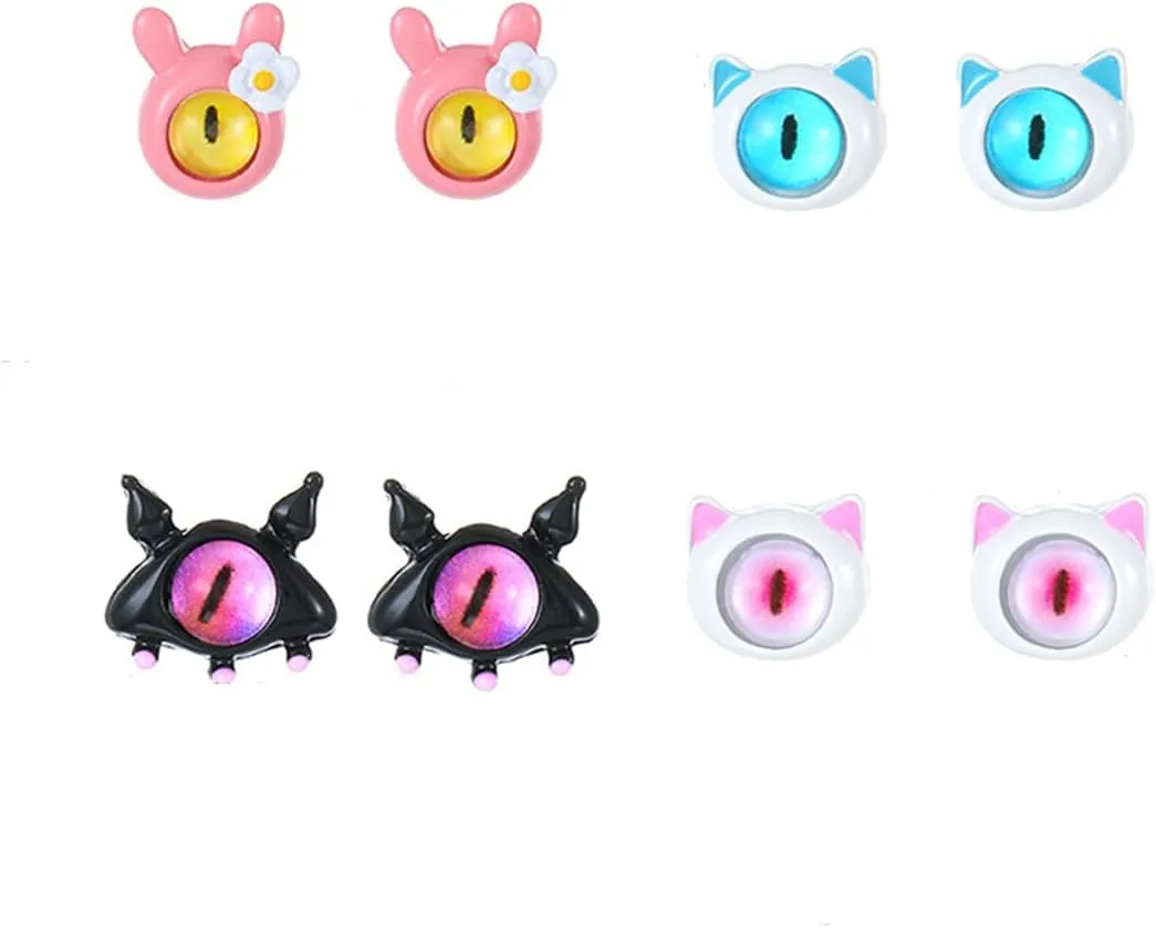 Enamel Little Monster Rings Cute Cat Stud Earrings Cartoon Resin Earrings Rabbit Finger Rings Adjustable Monster Open Rings Alloy Animal Earrings Niche Design Jewelry for Women