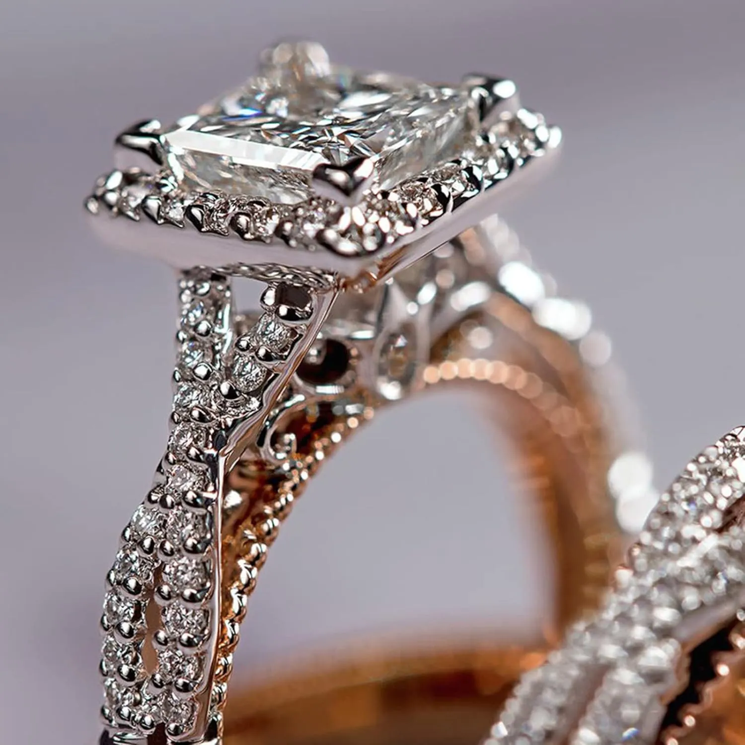 Engagement rings for couples set,3 pc His and Her Wedding Ring Set, Hypoallergenic Rose Gold Ring Set, Cubic Zirconia Bride Promise Rings Set,size 6-10