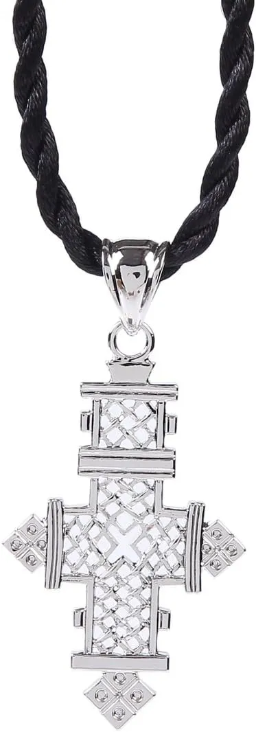 Ethiopian Cross Pendant Necklaces Chain Sliver Plated Jewelry