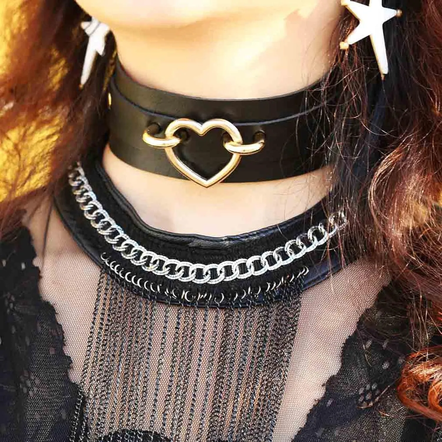 eYLun Women Leather Necklaces Collar Choker Heart Punk Rock Adjustable Collar Necklaces