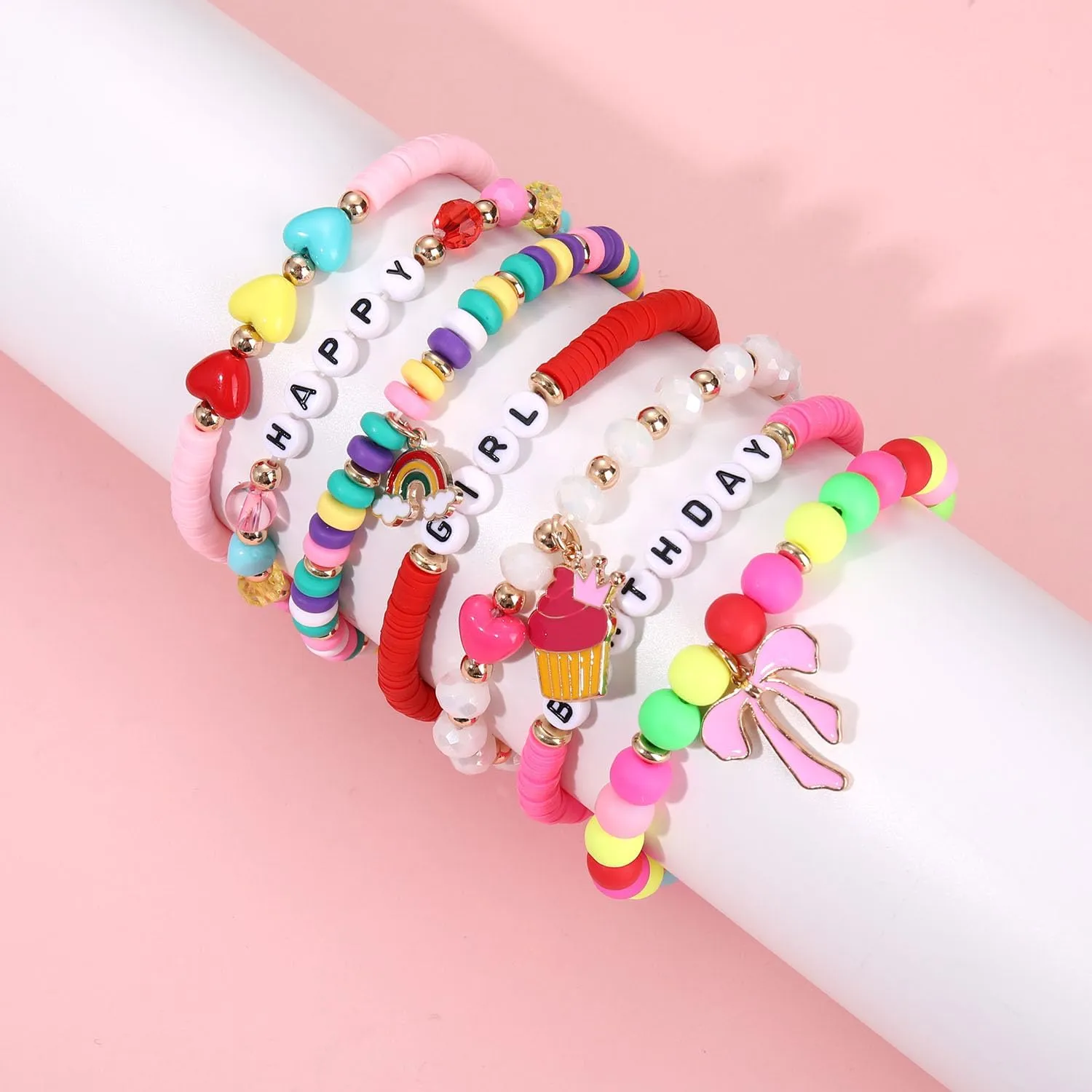 FAERLIIRY Birthday Bracelets Happy Birthday Heishi Bracelets Preppy Bracelets Colorful Clay Friendship Bracelet Bead Bracelets Bangle Summer Surfer Bracelets Birthday Jewelry Gifts