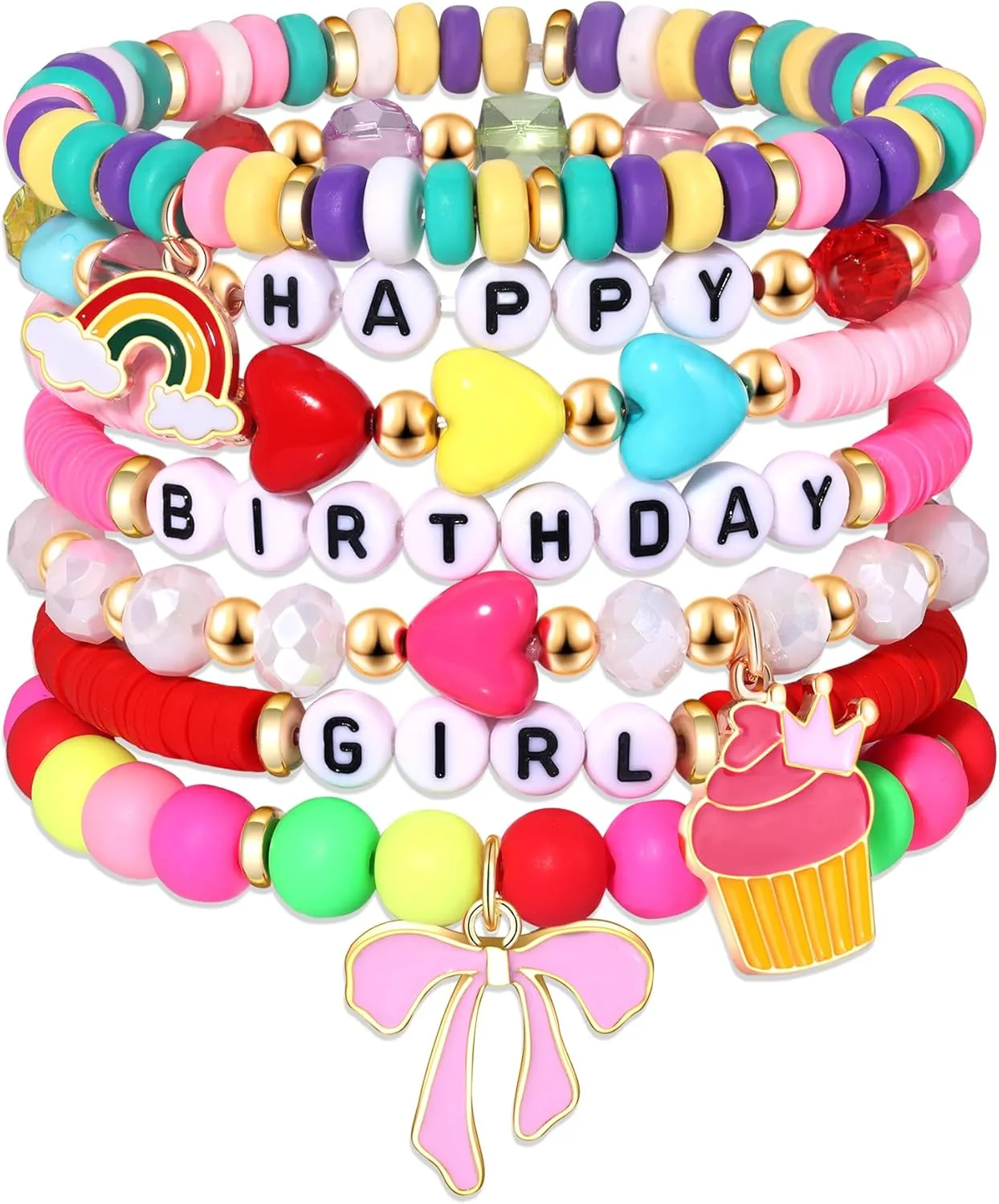 FAERLIIRY Birthday Bracelets Happy Birthday Heishi Bracelets Preppy Bracelets Colorful Clay Friendship Bracelet Bead Bracelets Bangle Summer Surfer Bracelets Birthday Jewelry Gifts