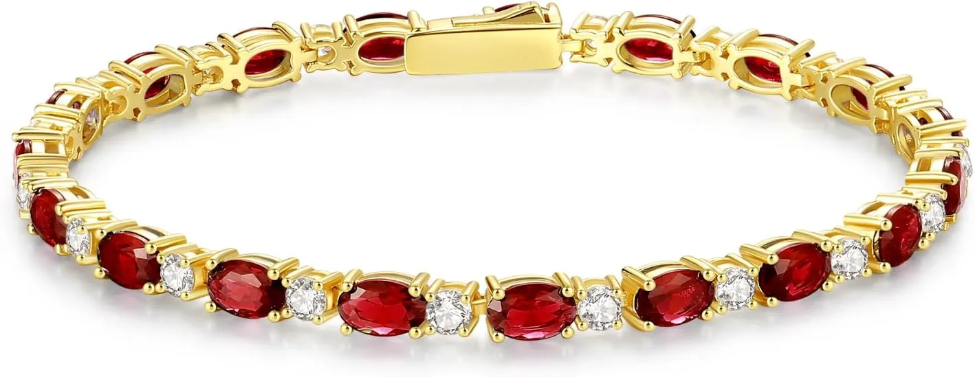 FANCIME 14K Gold Plated Birthstone Bracelets 4mm Sterling Silver Tennis Bracelets Gold Bracelets Mother's Day Birthday Jewelry Gifts for Women 7"