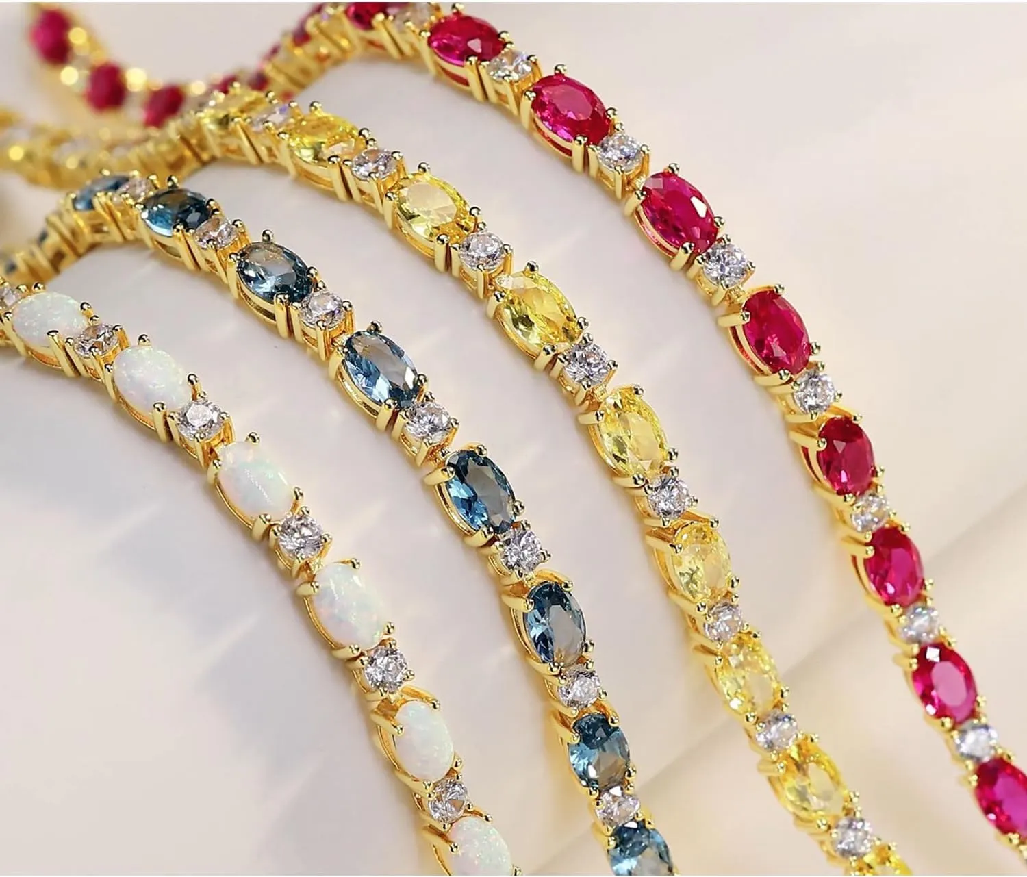 FANCIME 14K Gold Plated Birthstone Bracelets 4mm Sterling Silver Tennis Bracelets Gold Bracelets Mother's Day Birthday Jewelry Gifts for Women 7"