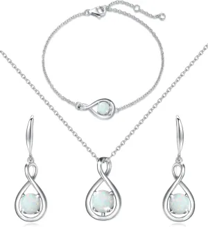FANCIME Birthstone Jewelry for Women Sterling Silver Earrings Infinity Opal Pendant Necklace Bracelet Anniversary Birthday Mother's Day Gift for Her Girls Wife Mom Lady Daughter