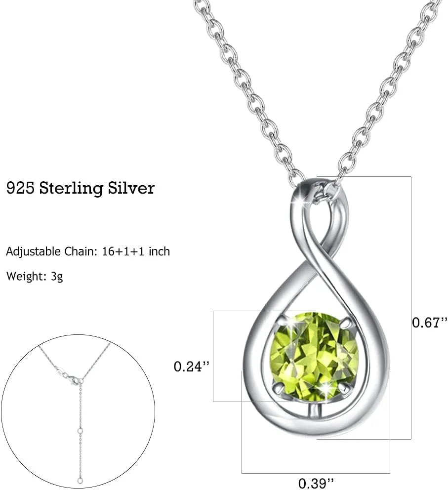 FANCIME Birthstone Necklaces for Women Fine Jewelry Sterling Silver Dainty Infinity Pendant Anniversary Birthday Christmas Gifts for Her Wife Mom Lady Daughter, Chain 16" 2" Extend