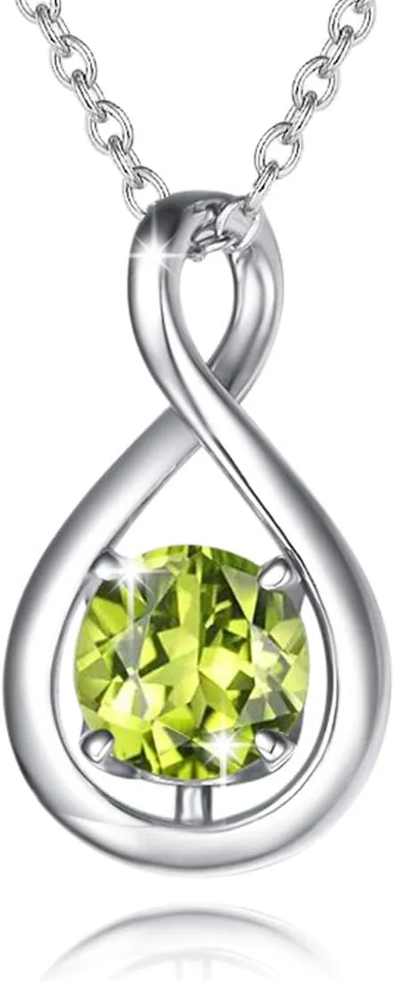 FANCIME Birthstone Necklaces for Women Fine Jewelry Sterling Silver Dainty Infinity Pendant Anniversary Birthday Christmas Gifts for Her Wife Mom Lady Daughter, Chain 16" 2" Extend