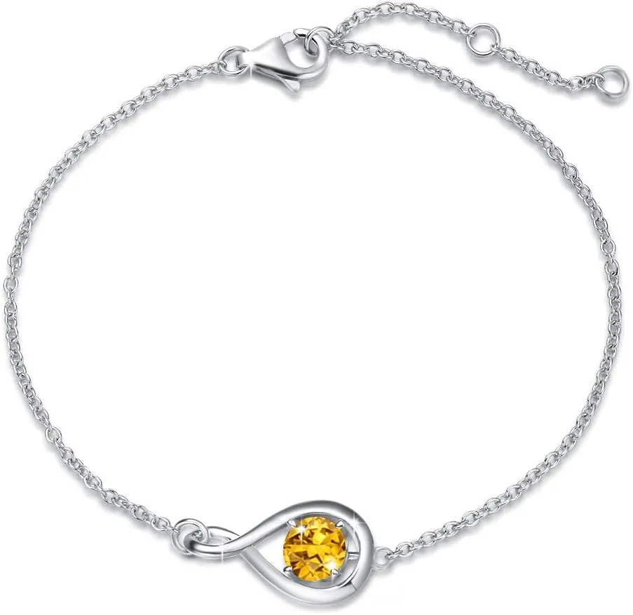 FANCIME Love Bracelet 925 Sterling Silver Infinity Birthstone Bracelets for Women Fine Jewelry Birthday Gifts for Her Mom Wife, Chain Length 6.7" 1.2" Extend