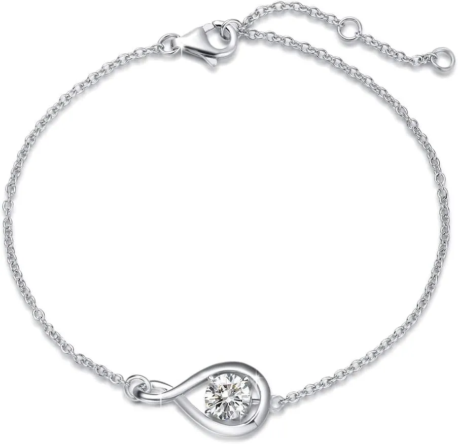 FANCIME Love Bracelet 925 Sterling Silver Infinity Birthstone Bracelets for Women Fine Jewelry Birthday Gifts for Her Mom Wife, Chain Length 6.7" 1.2" Extend