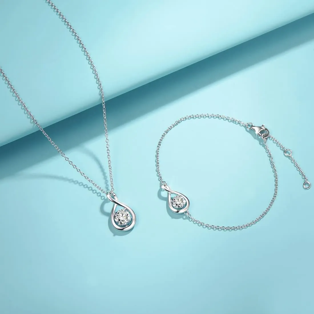 FANCIME Love Bracelet 925 Sterling Silver Infinity Birthstone Bracelets for Women Fine Jewelry Birthday Gifts for Her Mom Wife, Chain Length 6.7" 1.2" Extend
