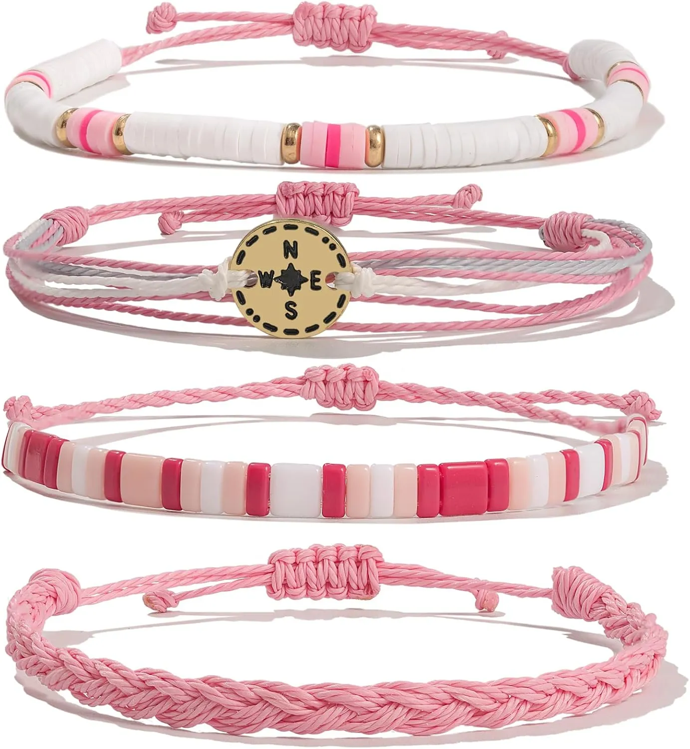 FANCY SHINY Beaded String Bracelets Compass Charm Clay Beads Boho Bracelet Stack Friendship Bracelets for Women