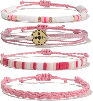FANCY SHINY Beaded String Bracelets Compass Charm Clay Beads Boho Bracelet Stack Friendship Bracelets for Women