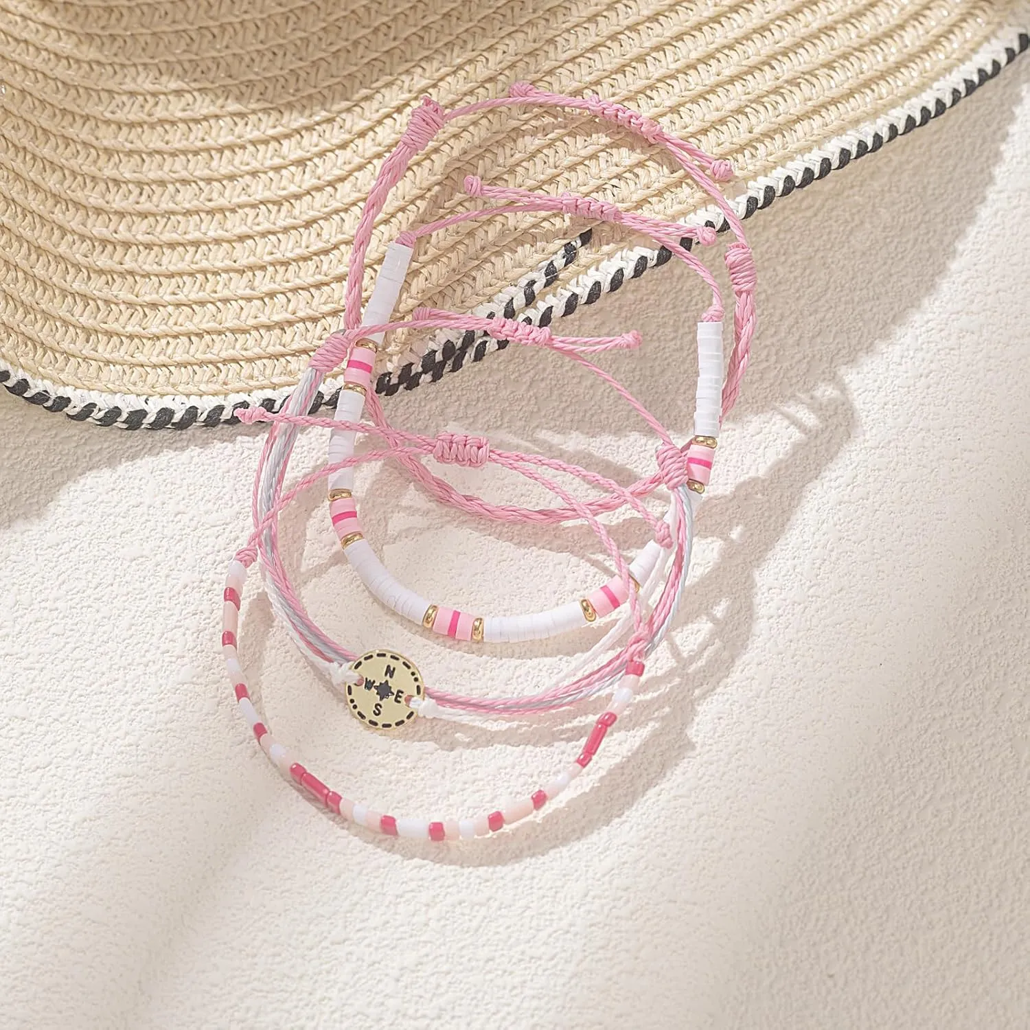 FANCY SHINY Beaded String Bracelets Compass Charm Clay Beads Boho Bracelet Stack Friendship Bracelets for Women