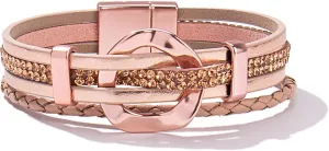 FANCY SHINY Leather Cuff Bracelet Circle Rhinestone Wrap Bracelet Stackable Multi Layer Wristband with Clasp Boho Jewelry Gift for Women