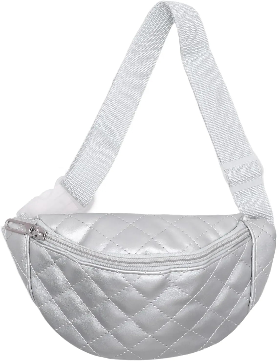 Fashion Quilted Fanny Pack for Girls Boys Kids Small Silver Waist Bag Crossbody Purse with Adjustable Belt