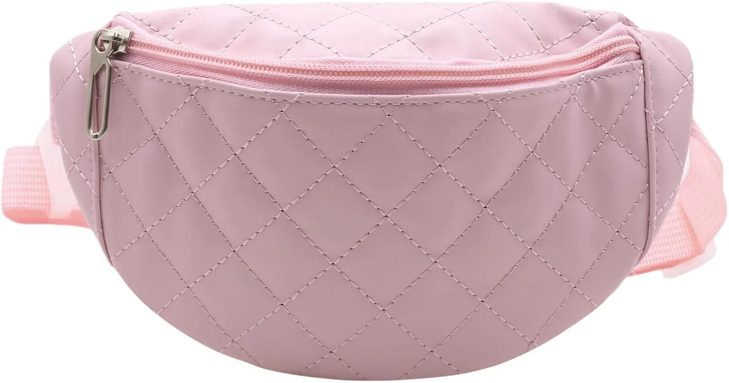 Fashion Quilted Fanny Pack for Girls Boys Kids Soft Small Waist Bag Crossbody Purse with Adjustable Belt