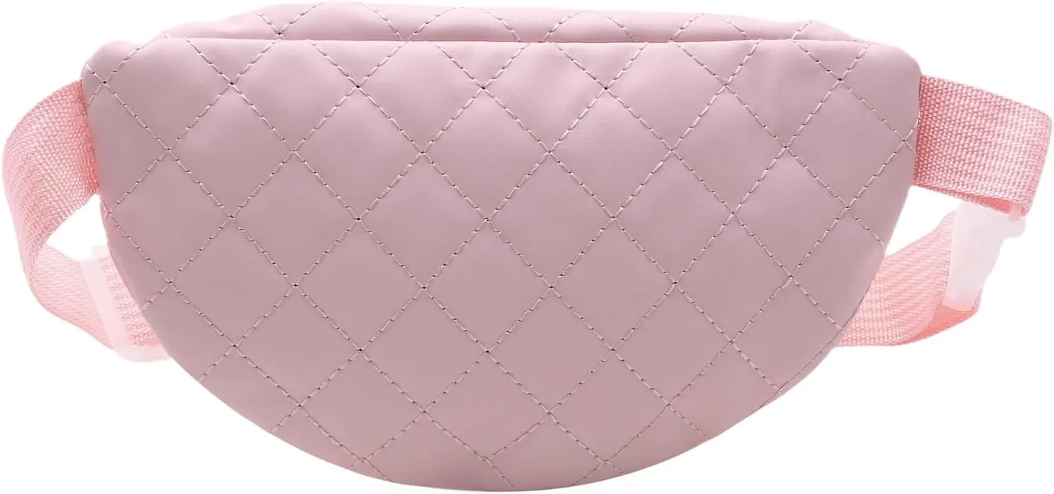 Fashion Quilted Fanny Pack for Girls Boys Kids Soft Small Waist Bag Crossbody Purse with Adjustable Belt