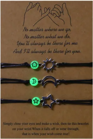 Fashion Sun, Moon and Star Charm Woven Bracelet Bead Relationship Bracelets Adjustable Friendship Bracelets
