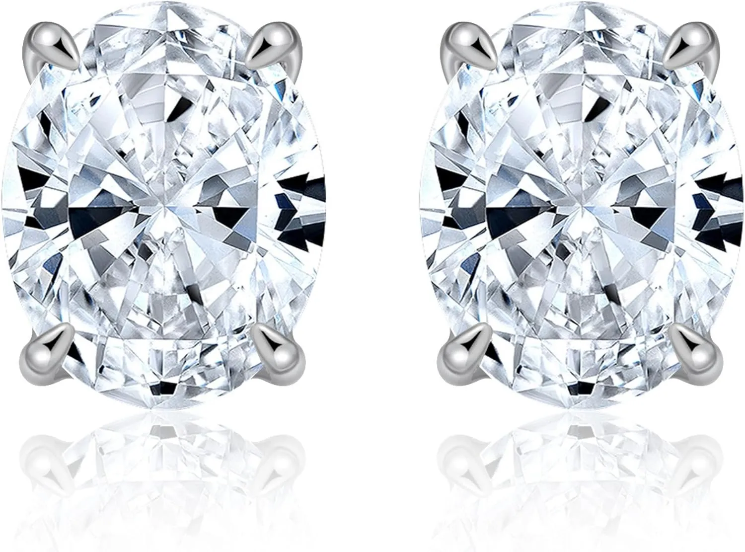 Faux Diamond Stud Earrings For Women 10mm Oval Cut 14k White Gold Plated Sterling Silver 5ct Cubic Zirconia Earring Studs for Her by Ginger Lyne Pierced Hypoallergenic Minimalist Jewelry